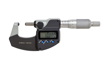 Ball-Anvil digital micrometer  0-25mm. isolated on white background.