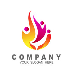people care logo, fire and human design illustration