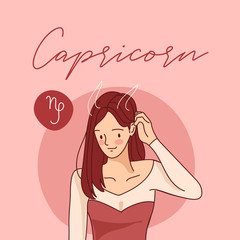 Pretty girl with horoscope sign on pastel background :Vector Illustration
