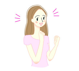 ガッツポーズをする若い女性のイラスト