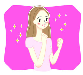 ガッツポーズをする若い女性のイラスト