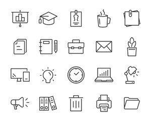 set of office line icons