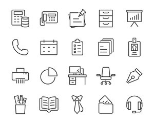 set of office line icons