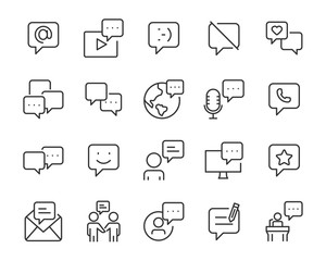 set of communication icons, such as talk, bubble, video conference, speech