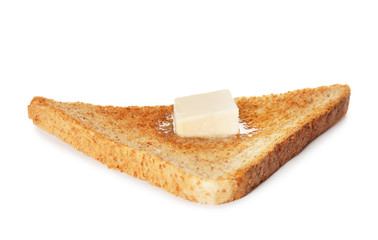 Slice of toasted bread with butter isolated on white