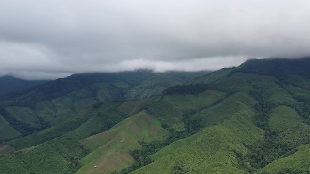 Aerial view of mountains and chewed roads on the mountain during sunset at Khao Kho Viewpoint, Phetchabun Province, Thailand