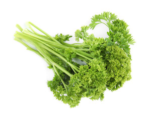 Fresh green organic parsley on white background