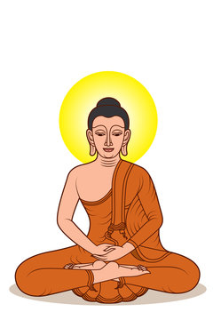 Hand drawn meditation Buddha vector painting