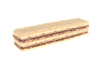 Wafer stick with chocolate filling isolated on white. Sweet food
