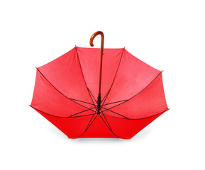 Modern opened red umbrella isolated on white