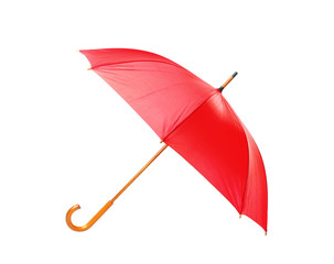 Modern opened red umbrella isolated on white