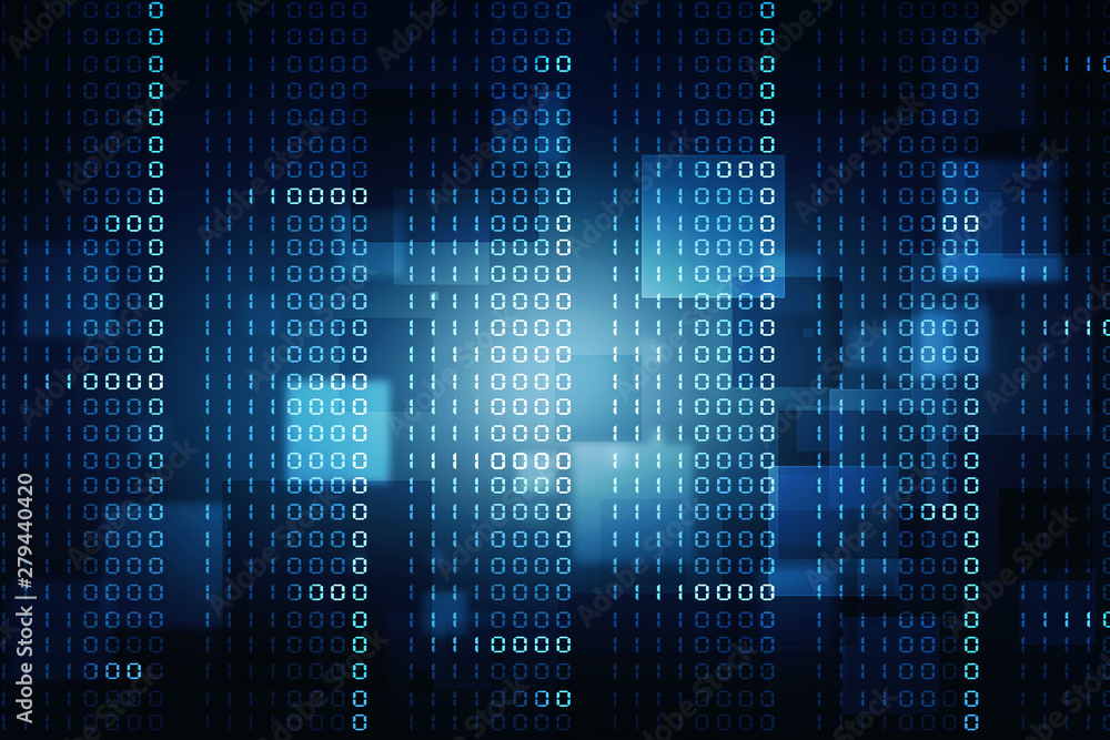 Poster 2d illustration abstract digital binary data on computer screen