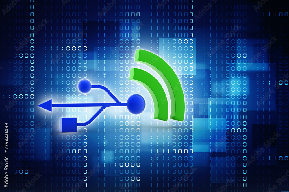 Poster 3d rendering usb icon with wifi