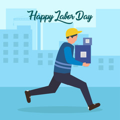 workers goes to international Labor Day. Vector illustration in cartoon style