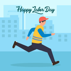 workers goes to international Labor Day. Vector illustration in cartoon style