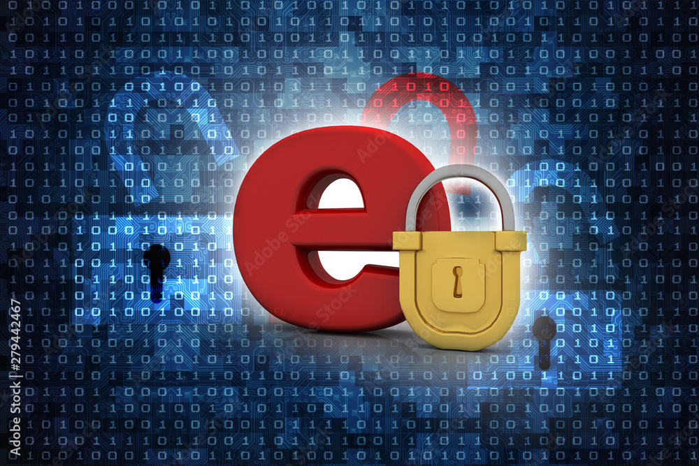 Poster 3d rendering e-mail symbol with lock. internet security concept