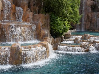 Scenic garden view with waterfalls