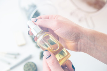 close up, medical hemp concept, marijuana extract on white background, weed product, oil Cannabis...