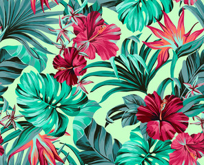 Exotic tropical flowers in trendy colors  artwork for tattoo, fabrics, souvenirs, packaging, greeting cards and scrapbooking,bed linen,wallpaper