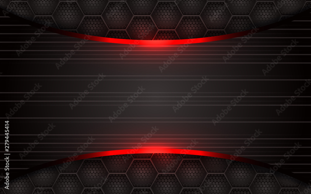 Poster Black and light red abstract background. Tech geometric line metallic shape with pattern composition. Blank space on for text and background design. Can use for element cover, banner, corporate