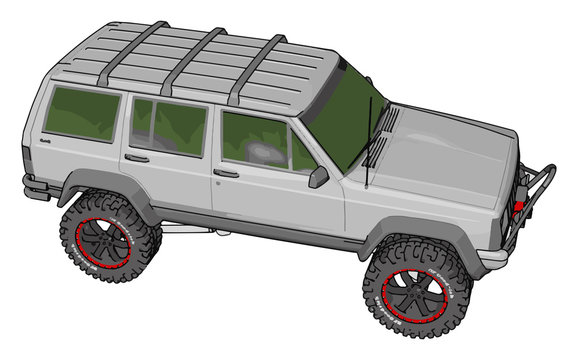 White jeep cherokee, illustration, vector on white background.