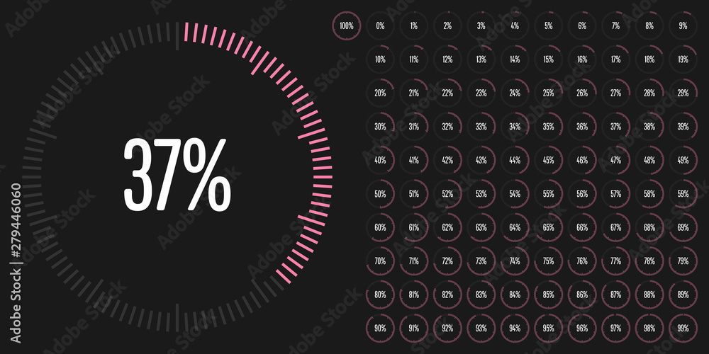 Poster set of circle percentage diagrams (meters) from 0 to 100 ready-to-use for web design, user interface