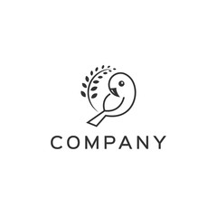 Love bird with leaf logo design template - Vector