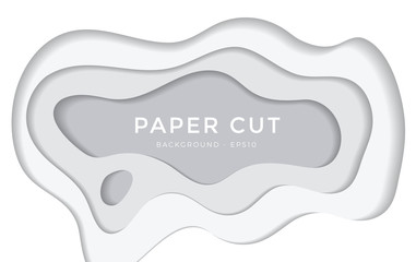 Paper cut background. Abstract realistic paper decoration for design textured with cardboard wavy white layers. 3d Relief. Carving art. Vector illustration. Cover layout design template. - Vector