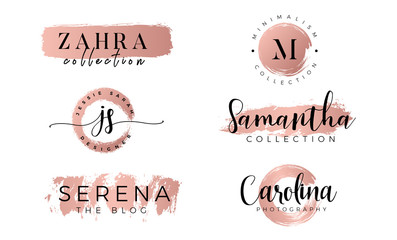 Feminine logo set in gold rose - Vector