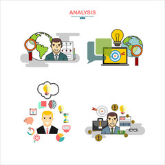 Flat design illustration concepts for business analysis and planning, consulting, team work, project management, financial report and strategy . 