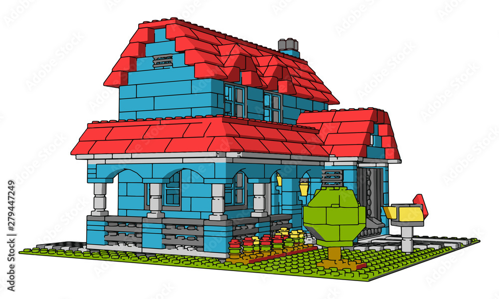 Canvas Prints House of multicolor bricks, illustration, vector on white background.