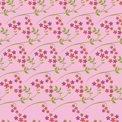 Vector baby pink flowers with leaf stem repeat seamless pattern background