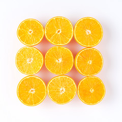 Fresh oranges on white background. Top view