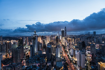Scenery of Jingji 100 and Diwang Building, Shenzhen, Guangdong, China
