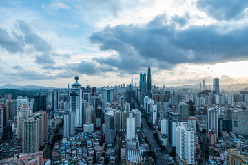 Fototapeta na wymiar Scenery of Jingji 100 and Diwang Building, Shenzhen, Guangdong, China