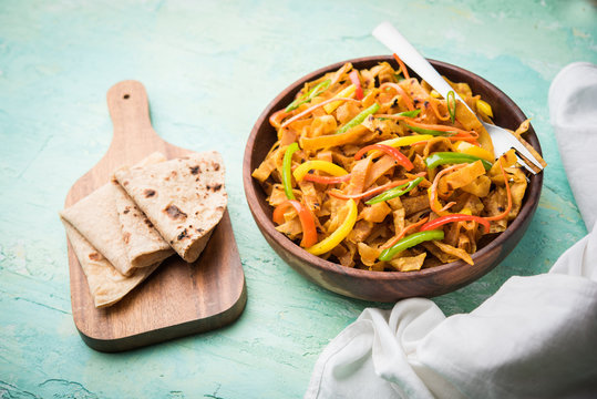 Leftover Chapati noodles also known as fodnichi holi or Upma is a great substitute for traditional unhealthy noodles for kids, selective focus