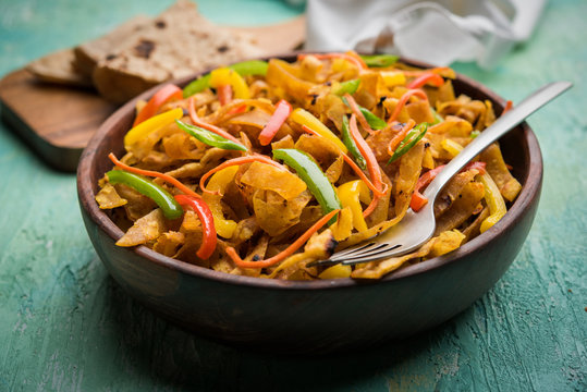 Leftover Chapati noodles also known as fodnichi holi or Upma is a great substitute for traditional unhealthy noodles for kids, selective focus