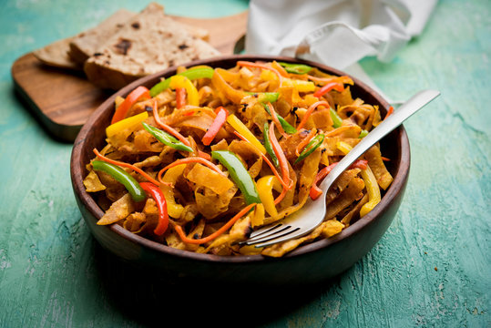 Leftover Chapati noodles also known as fodnichi holi or Upma is a great substitute for traditional unhealthy noodles for kids, selective focus