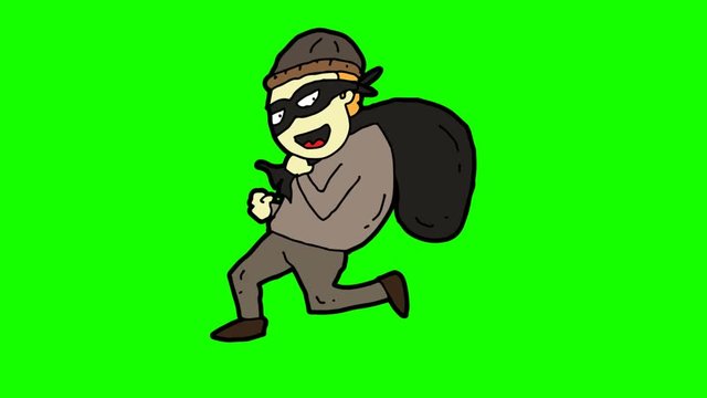 kids drawing green screen with theme of thief