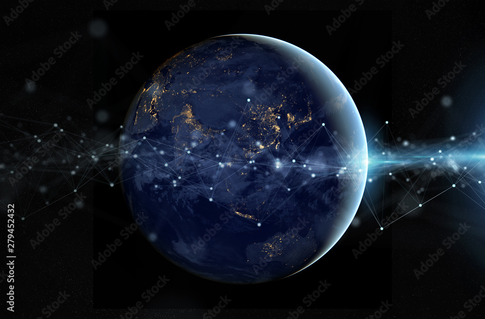 Leinwandbilder Global datas exchanges and connections system over the globe 3D rendering elements of this image furnished by NASA