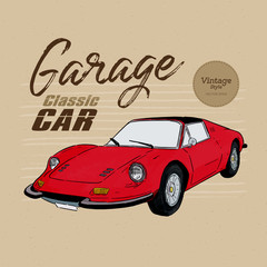 Classic car, vintage style. hand draw sketch vector.