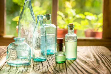 Empty bottles of tinctures on a sunny day