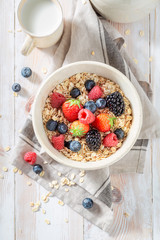 Tasty granola with berry fruits as healthy meal