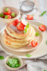Homemade american pancakes for sweet and tasty breakfast