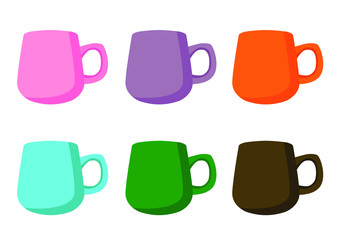 coffee cup Multi color and many coffee cups Multi color on white background illustration vector pink purple orange blue green brown 