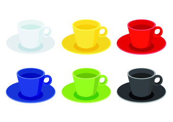 coffee cup Multi color and Many coffee cups Multi color on white background illustration vector White yellow red blue green black 