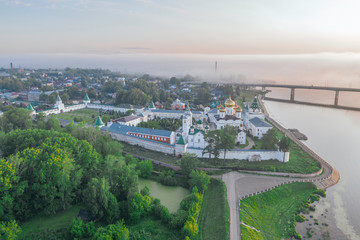 Scenic aerial view of famous Ipatievsky (Hypatian) Monastery in ancient touristic town Kostroma in...