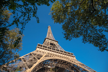 Eifel Tower full length bottom up low angle shot