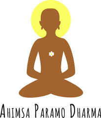 Ahimsa Paramo Dharma meaning Non violence is the highest Dharma Vector Illustration Of Tirthankara Mahavira of Jainism