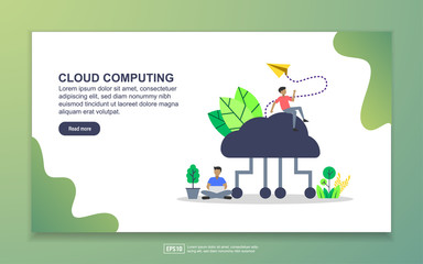 Fototapeta premium Vector illustration of cloud computing concept with tiny people character. Easy to edit and customize
